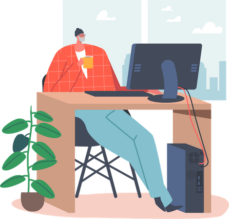 Old aged businessman working at office  Illustration