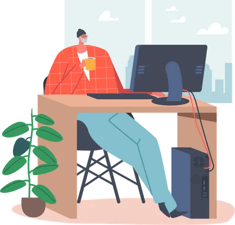 Old aged businessman working at office  Illustration