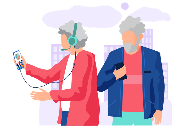 Old aged chatting on video call  Illustration