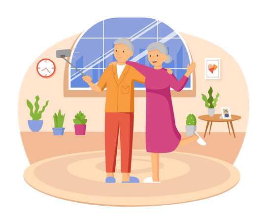 Old aged couple clicking selfie  Illustration
