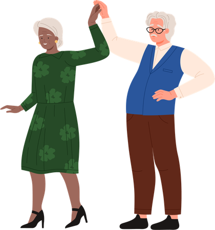 Old aged couple dancing  イラスト