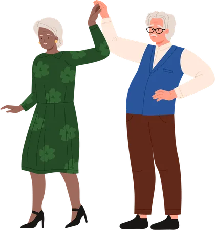 Old aged couple dancing  イラスト