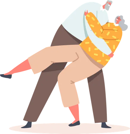 Senior Characters Dance Leisure Old Cheerful Couple Dancing Elderly People Active Lifestyle Aged Man And Woman In Loving Relations Spend Time Together Dating Cartoon People Vector Illustration Illustration