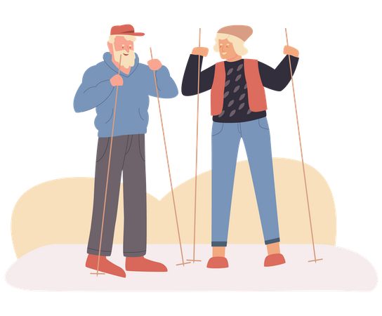 Old aged couple going hiking  Illustration