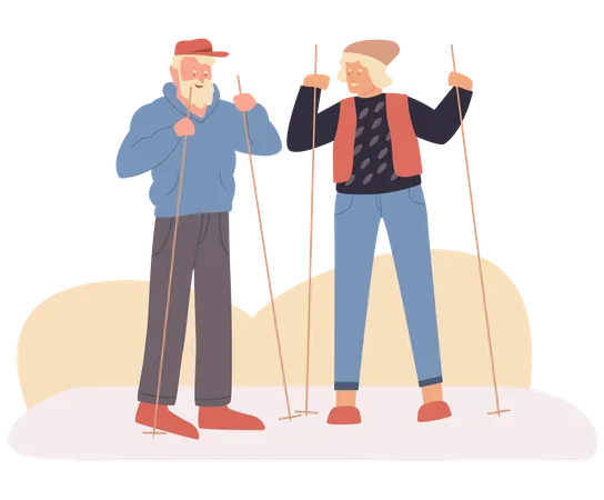 Old aged couple going hiking  Illustration