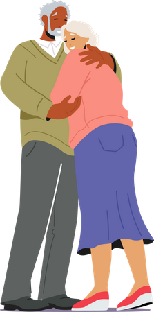 Old aged couple hugging and sharing love  Illustration