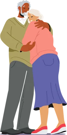Old aged couple hugging and sharing love Illustration