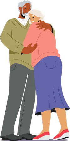 Old aged couple hugging and sharing love  Illustration