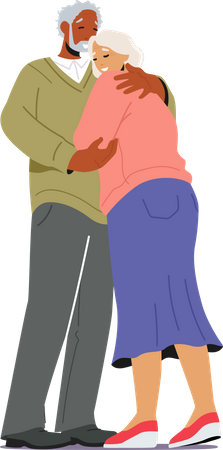 Old aged couple hugging and sharing love  Illustration