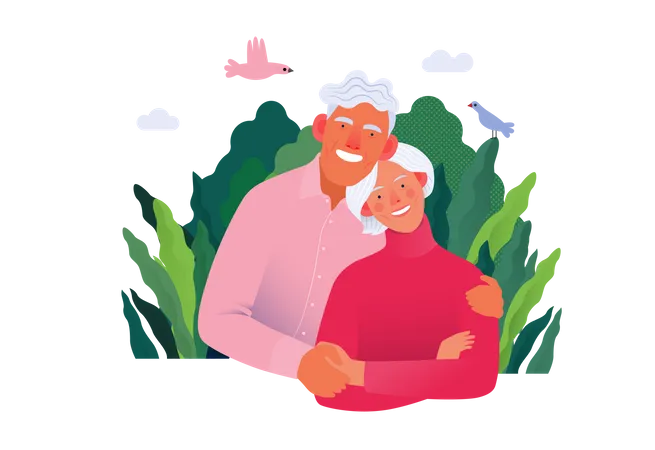 Old aged couple  Illustration