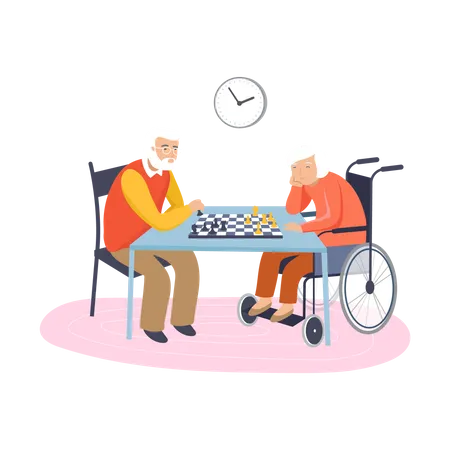 Old aged couple playing chess Illustration