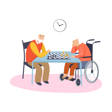 Old aged couple playing chess  Illustration