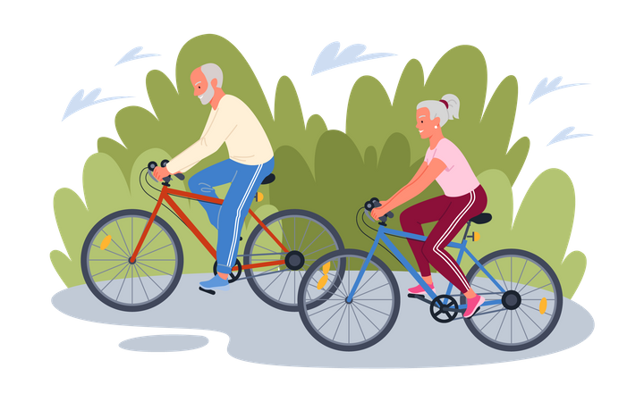 Old aged couple riding bicycle  Illustration