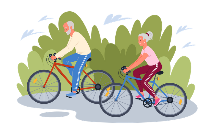 Old aged couple riding bicycle  Illustration
