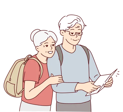 Old aged couple travelling together Illustration