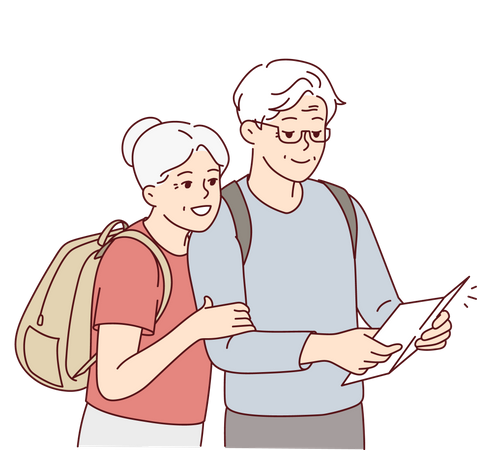 Old aged couple travelling together  Illustration