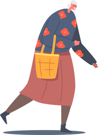Old aged granny walking with handbag Illustration