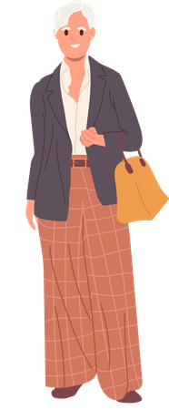 Old aged gray-haired woman having modern fashion look  Illustration