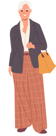 Old aged gray-haired woman having modern fashion look  Illustration