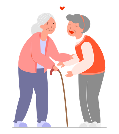 Old aged lesbian couple caring for each other  Illustration