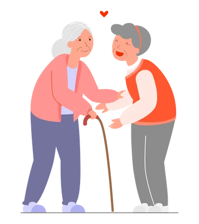 Old aged lesbian couple caring for each other  Illustration