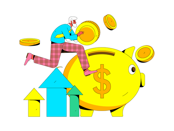 Old aged man saving money into piggy-bank  Illustration