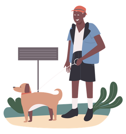 Old aged man walking pet dog  Illustration