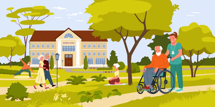 Old aged people care house  Illustration