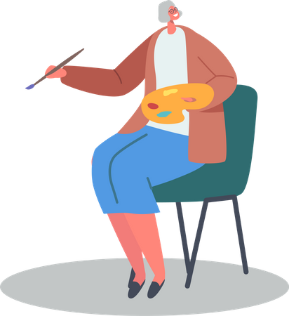 Old aged woman drawing art Illustration