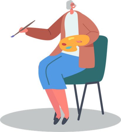 Old aged woman drawing art  Illustration