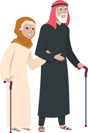 Old arab couple walking together Illustration