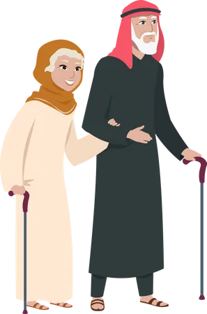Old arab couple walking together Illustration
