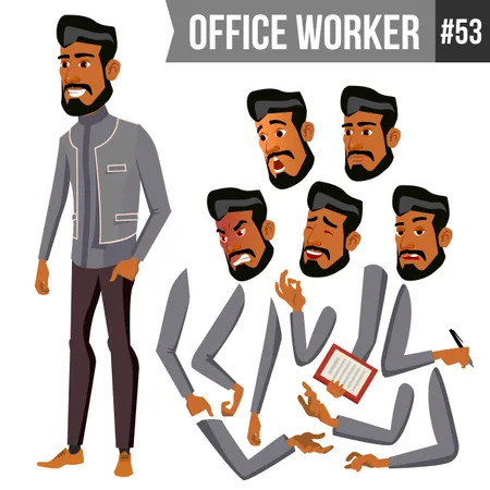 Old Arab Office Worker Vector Illustration