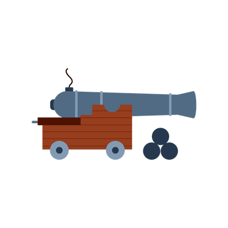 Old artillery cannon with cannonballs  Illustration