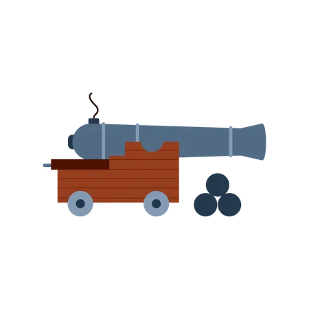 Old artillery cannon with cannonballs  Illustration