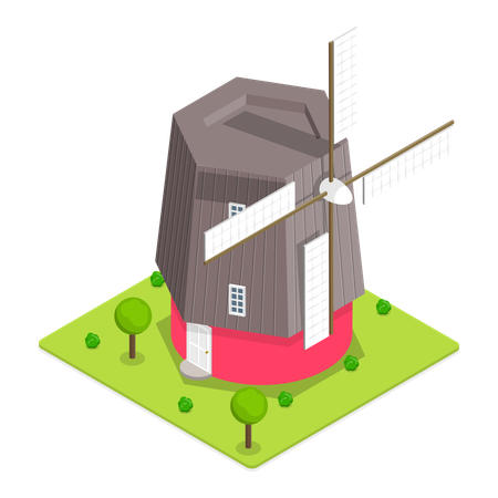 Old big wind mills are used to generate electricity  Illustration