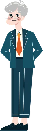 Old Businessman giving standing pose  イラスト