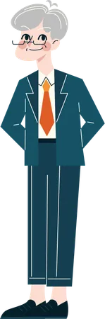 Old Businessman giving standing pose  Illustration