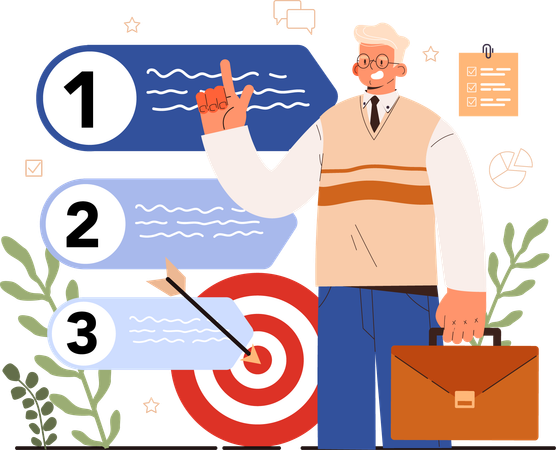 Old Businessman showing business strategy and business target  Illustration