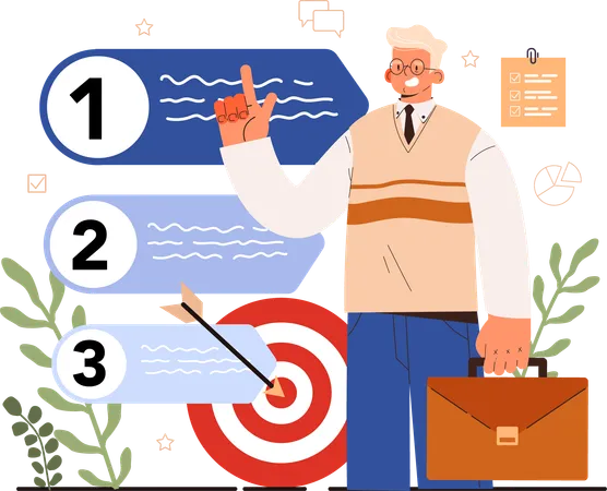 Old Businessman showing business strategy and business target  Illustration
