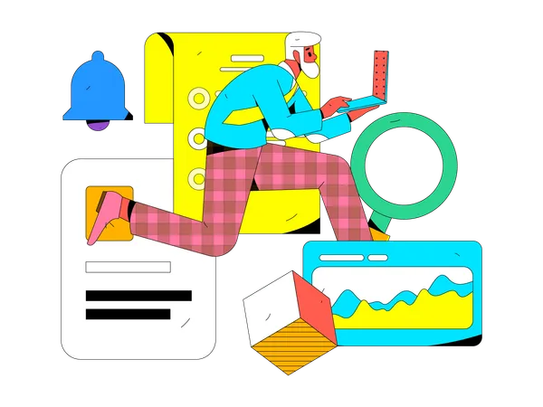 Old businessman working on laptop  Illustration