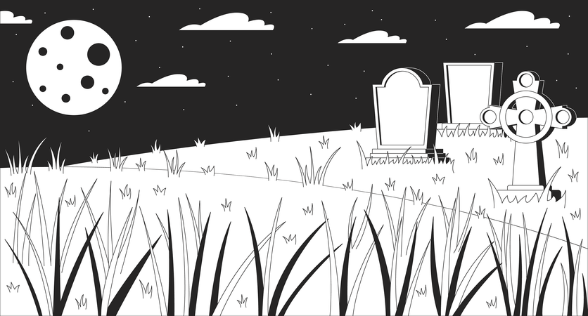 Old cemetery at full moon  Illustration