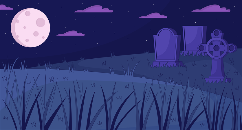 Old cemetery at full moon  Illustration