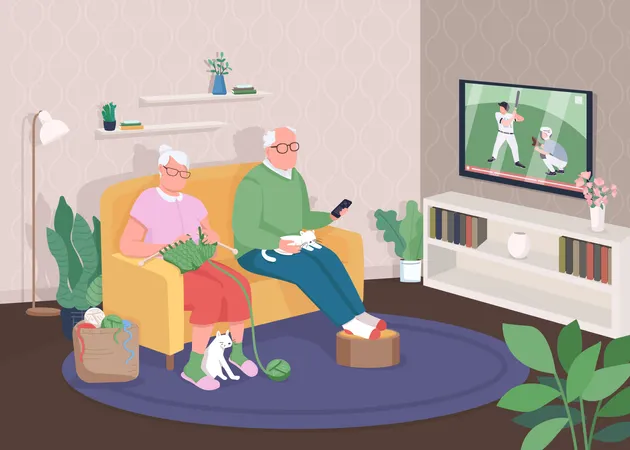 Old couple at home  Illustration