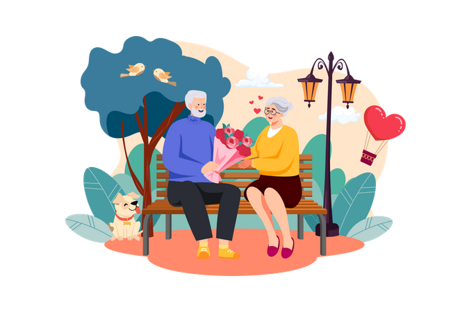 Old couple celebrating valentines day  Illustration