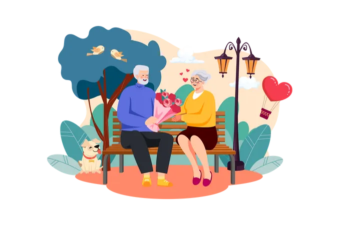 Old couple celebrating valentines day  Illustration