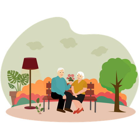 Old couple celebrating valentines day  Illustration