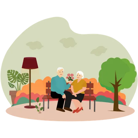 Old couple celebrating valentines day  Illustration