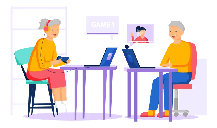 Old couple communicating online  Illustration
