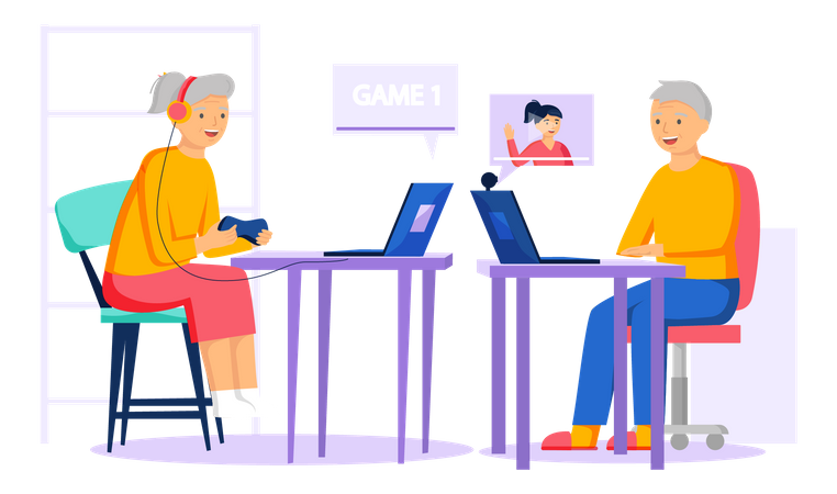 Old couple communicating online  Illustration